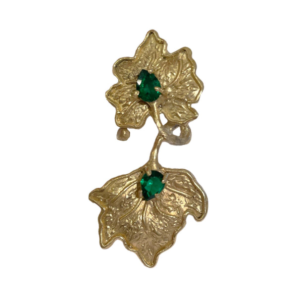 2 LEAVES EMERALD GOLD BRONZE RING