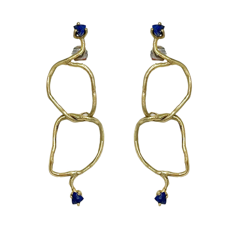 LAPISLAZULI CHAIN LINKS GOLD BRONZE EARRINGS