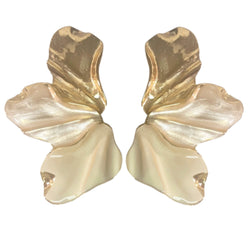 3LEAVES MILK WHITE GOLD BRONZE EARRINGS