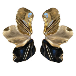 3LEAVES BLACK WHITE GOLD BRONZE EARRINGS