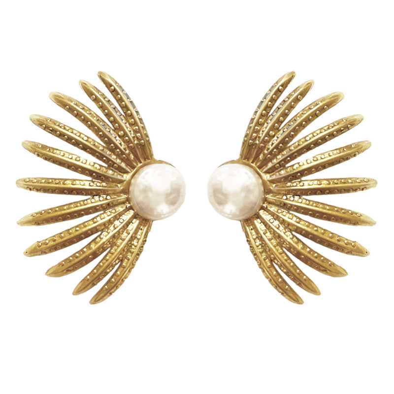 PALM BRANCHES KEISHI PEARLS GOLD BRONZE EARRINGS