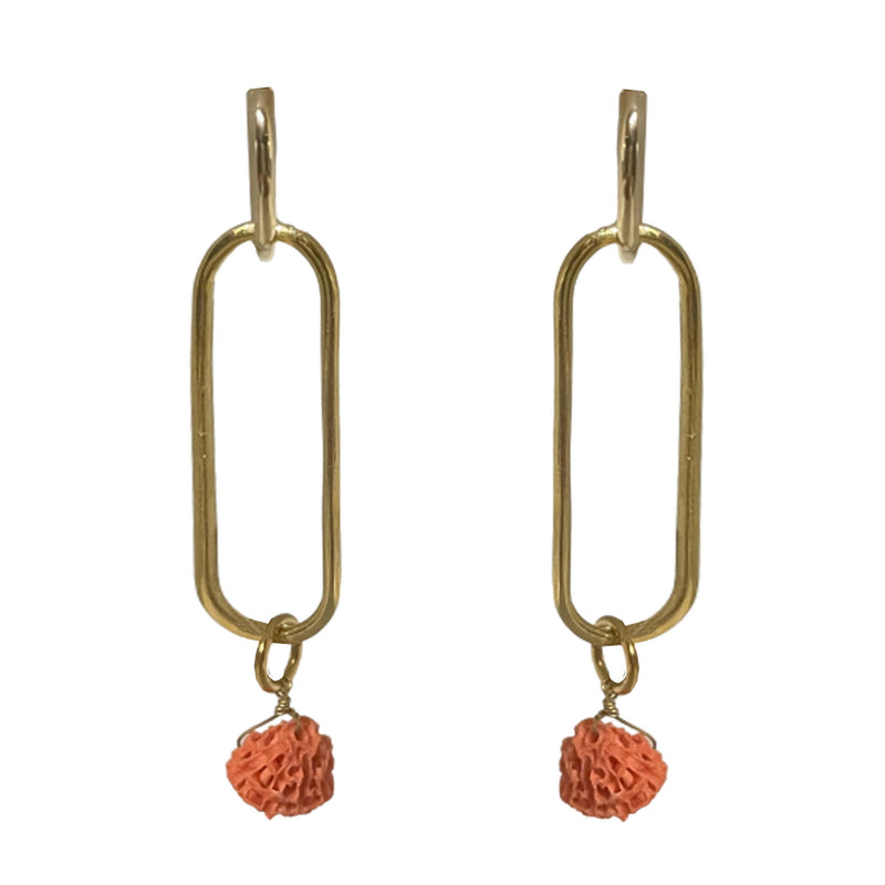 OVALS RINGS RED CORAL PAPUA GOLD BRONZE EARRINGS