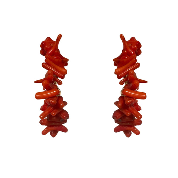 SEMI HOOPS CHAIN RED CORAL GOLD BRONZE EARRINGS