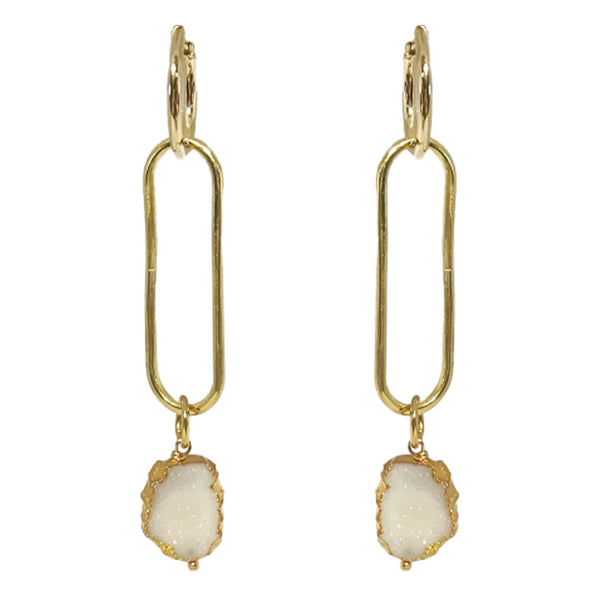OVALS RINGS WHITE DRUZY GOLD BRONZE EARRINGS