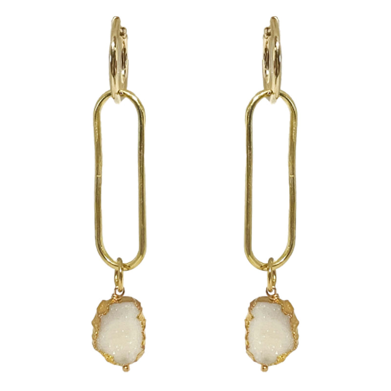 OVALS RINGS WHITE DRUZY GOLD BRONZE EARRINGS