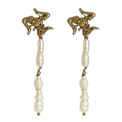 TRIADE + LONG PEARLS GOLD BRONZE EARRINGS