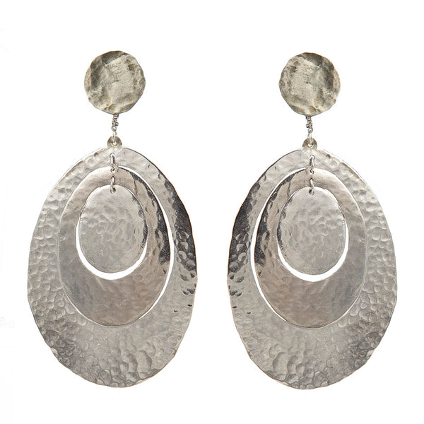 EARRINGS 3 OVALS WHITE BRONZE