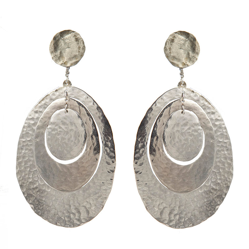 EARRINGS 3 OVALS WHITE BRONZE