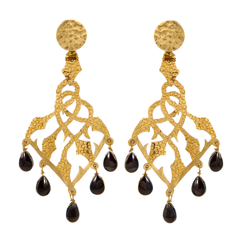 EARRINGS IVIES ONIX GOLD BRONZE