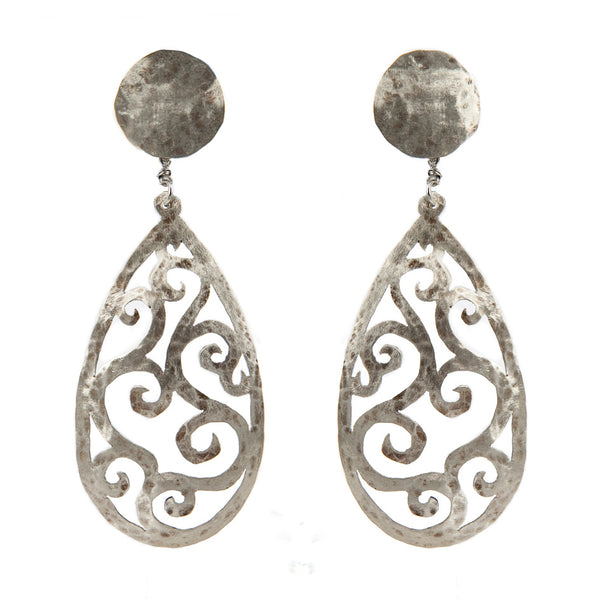 EARRINGS DROPS WITH CURLS WHITE BRONZE