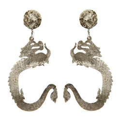 EARRINGS DRAGONS WHITE BRONZE