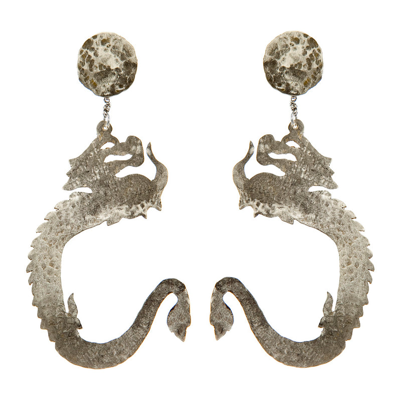 EARRINGS DRAGONS WHITE BRONZE