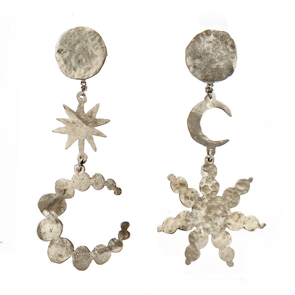 EARRINGS STARS & MOONS WHITE BRONZE
