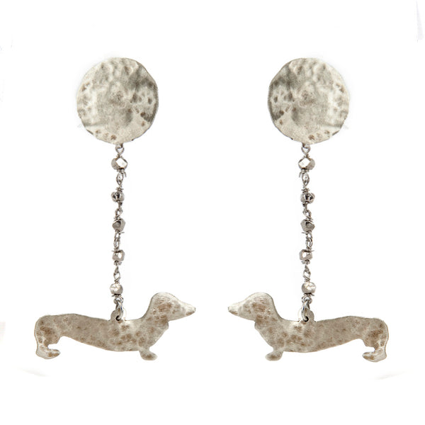 EARRINGS SAUSAGE DOGS WHITE BRONZE
