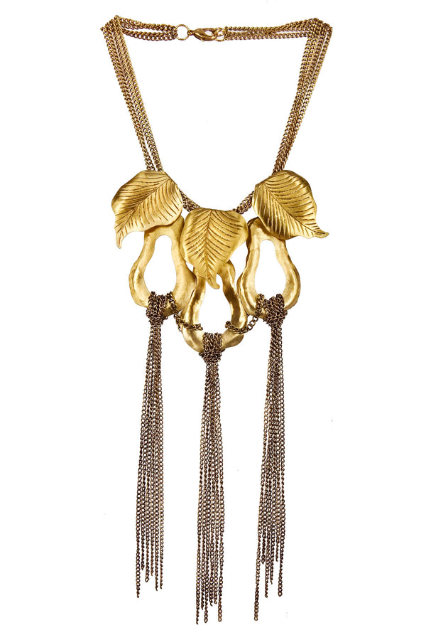 NECKLACE 3 LEAVES GOLD BRONZE