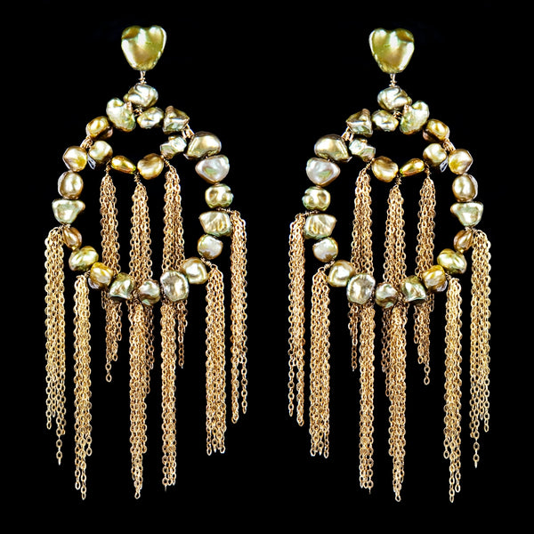 EARRINGS PEARLS APACHE GOLD BRONZE