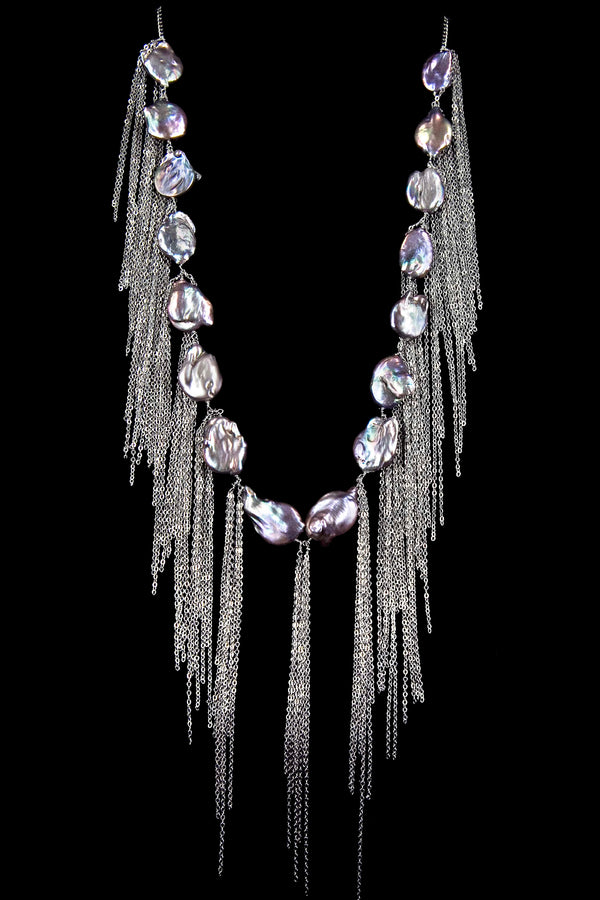 NECKLACE CASCADE RUTHENIUM GREY KEISHI PEARLS