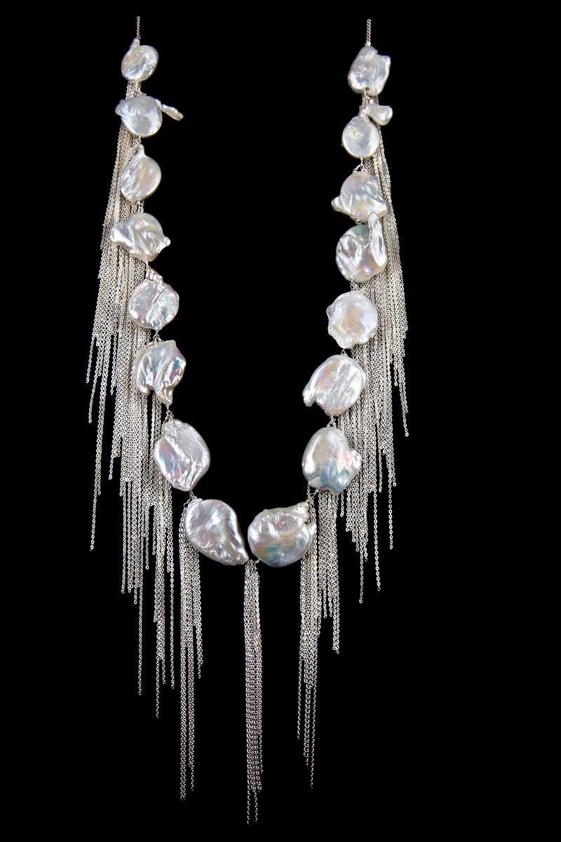 NECKLACE CASCADE WHITE BRONZE KEISHI PEARLS