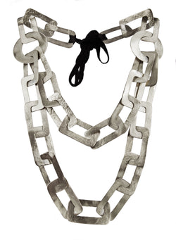 NECKLACE "H" RECTANGLES WHITE BRONZE