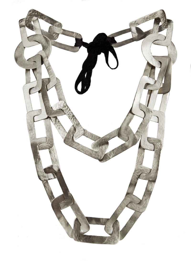 NECKLACE "H" RECTANGLES WHITE BRONZE