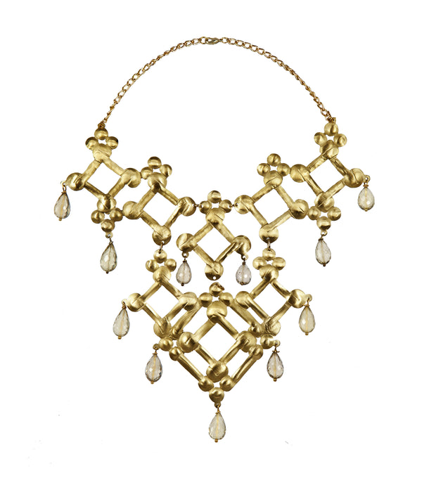 NECKLACE CROSSINGS GOLD BRONZE & CITRINE QUARTZ