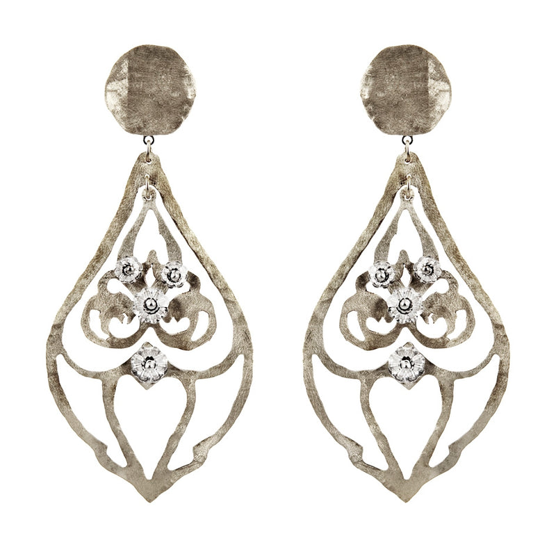 EARRINGS HEART DROPS WHITE BRONZE