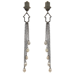 EARRINGS MINI HANDS WHITE BRONZE & LABRADORITE