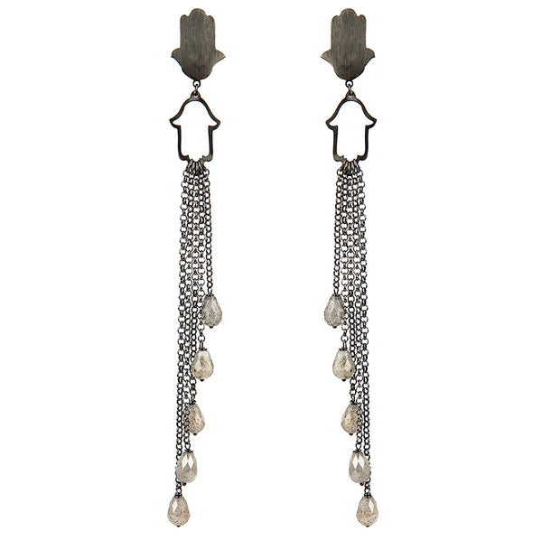 EARRINGS MINI HANDS WHITE BRONZE & LABRADORITE