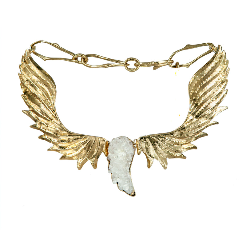 NECKLACE WINGS GOLD BRONZE&  DRUZY AGATA