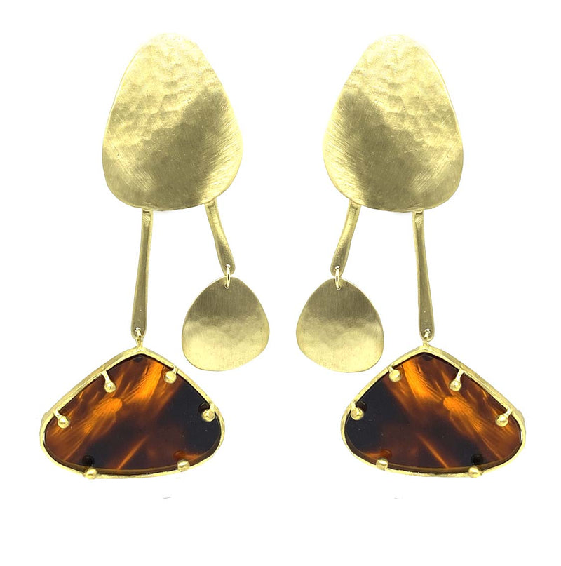 EARRINGS 2LEGS PLEXI  GOLD & PLEXI SPOTTED