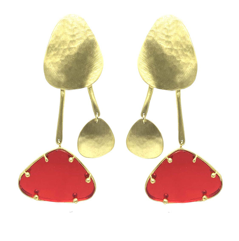 EARRINGS 2LEGS PLEXI RUBY  COLORE GOLD & PLEXI