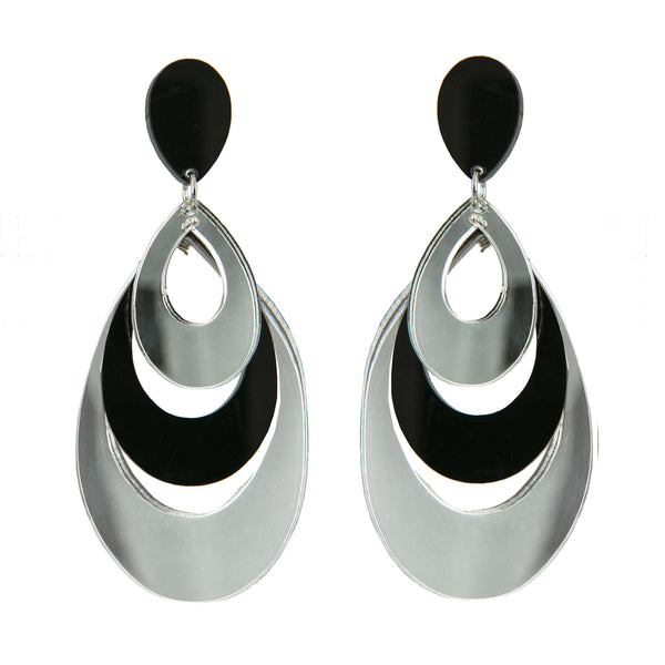 EARRINGS 3 DROPS  PLEXI MIRROR/BLACK/MIRROR