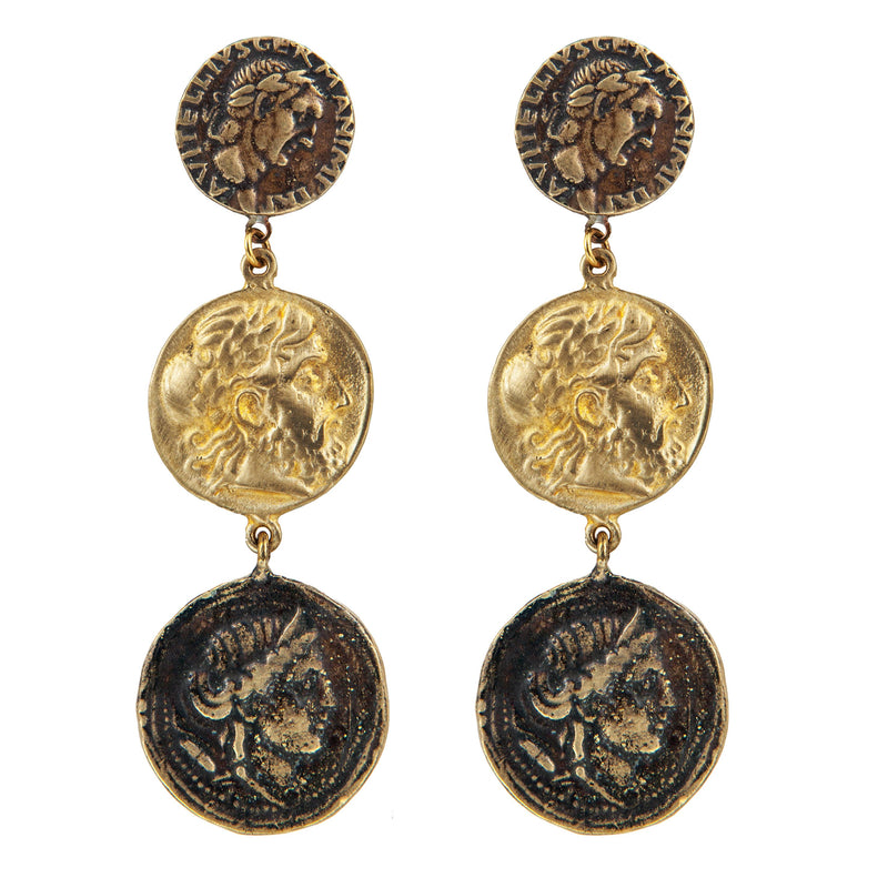 EARRINGS COINS OXID/GOLD/OXID