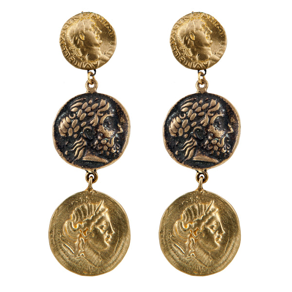 EARRINGS COINS  GOLD/OXID/GOLD