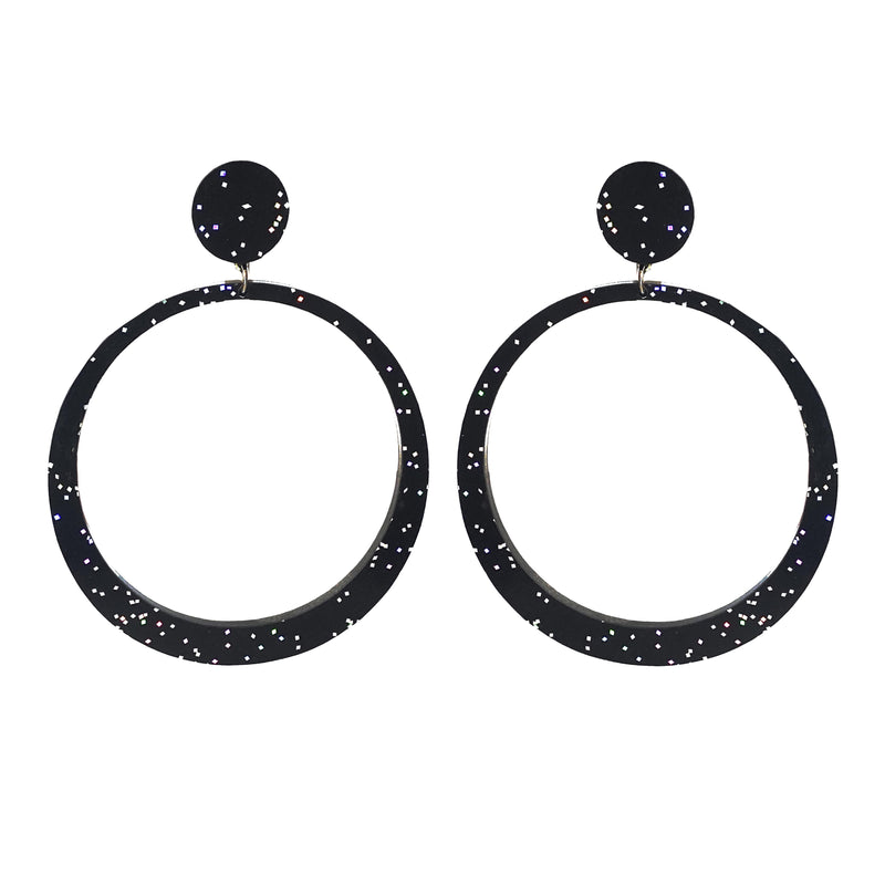 EARRINGS MAXI HOOPS GLITTER NERO