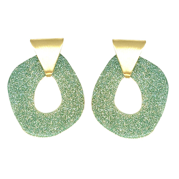 EARRINGS GOLD BRONZE PLEXI MISSHAPE OVALS GLITTER TIFFANY