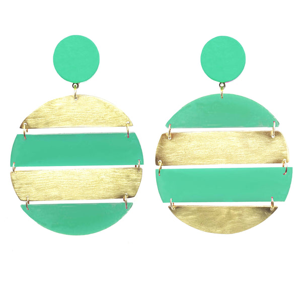 EARRINGS GOLD BRONZE PLEXI SUNSETS GREEN