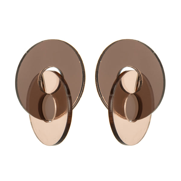 EARRINGS 2 DISCS PLEXI MIRROR BRONZE FUME'