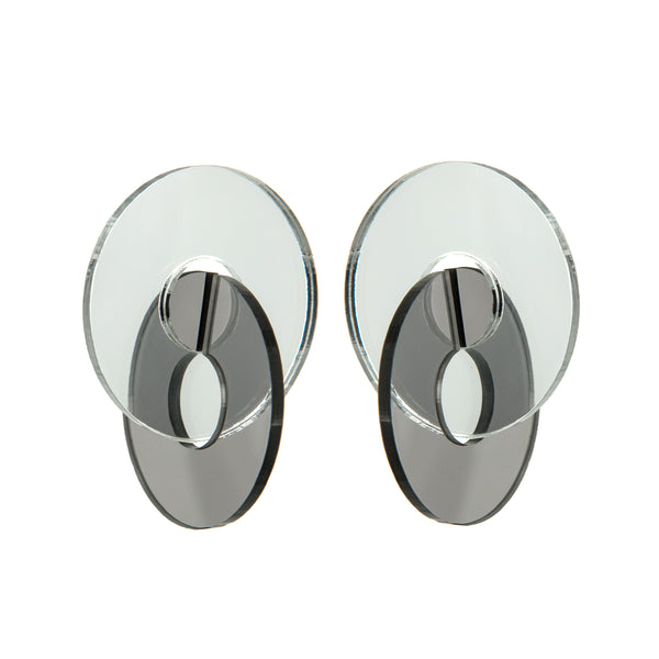 EARRINGS 2 DISCS PLEXI MIRROR GREY - TRASPARENT