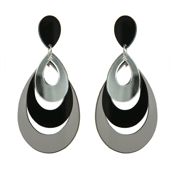 EARRINGS 3 DROPS  PLEXI MIRROR/BLACK/GREY TRASPARENT