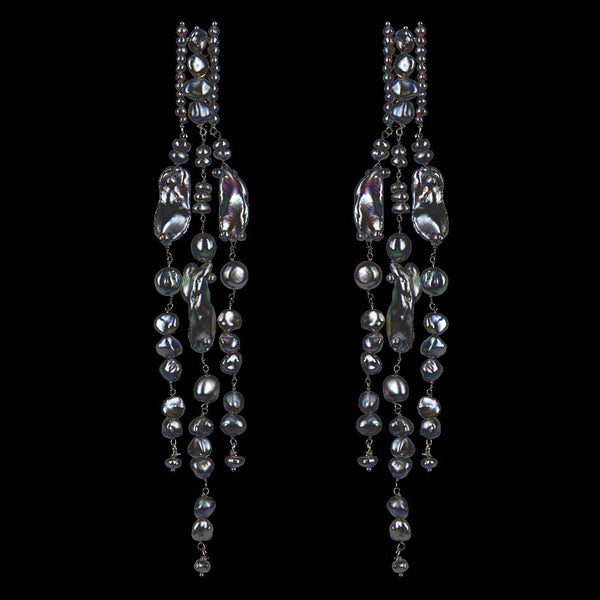EARRINGS WATERFALLS RUTHENIUM GREY KEISHI PEARLS
