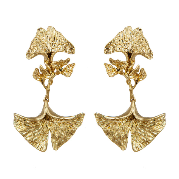 EARRINGS GINKGOS GOLD BRONZE