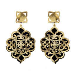 EARRINGS COFFER GOLD & BLACK PLEXI