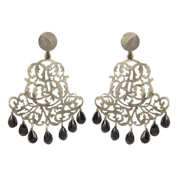 EARRINGS ROYAL ONIX  WHITE BRONZE
