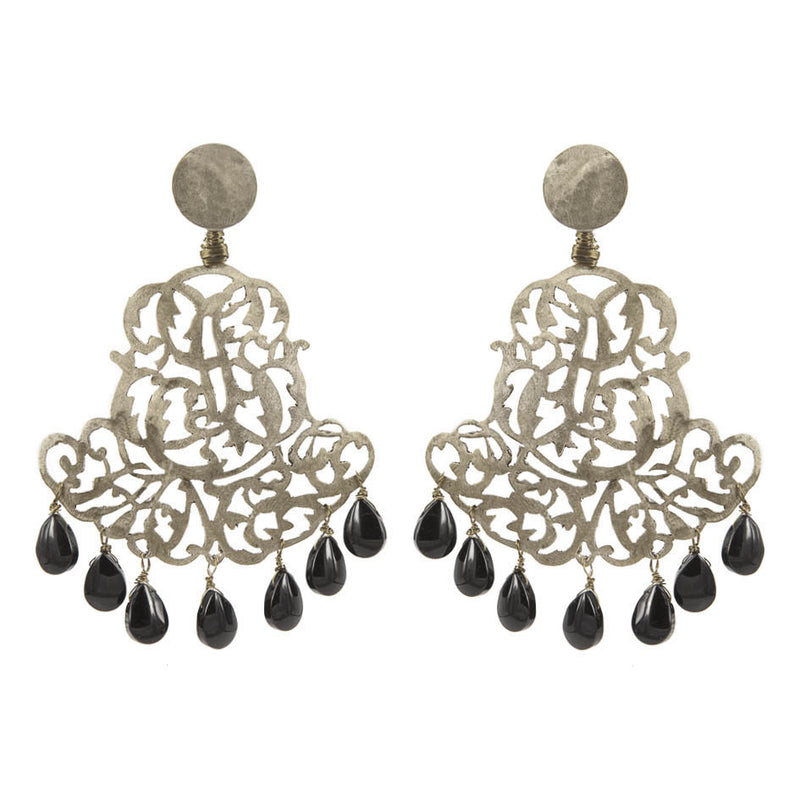 EARRINGS ROYAL ONIX  WHITE BRONZE