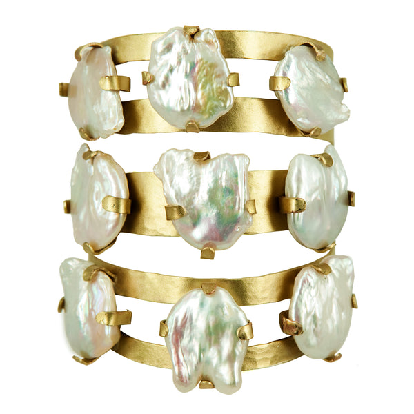 BRACELET SHIELD & PEARLS GOLD BRONZE