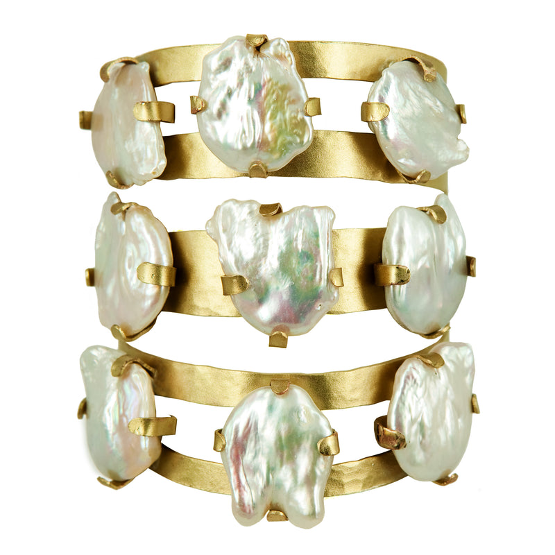 BRACELET SHIELD & PEARLS GOLD BRONZE