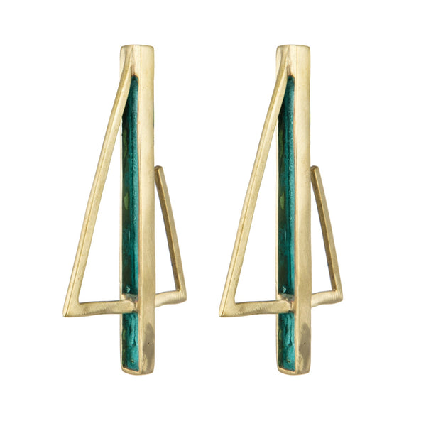 EARRINGS SAILS GREEN PATINA GOLD BRONZE