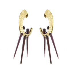 EARRINGS VIOLET POLYNESIAN SEA URCHINS GOLD BRONZE