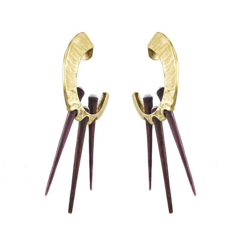 EARRINGS VIOLET POLYNESIAN SEA URCHINS GOLD BRONZE